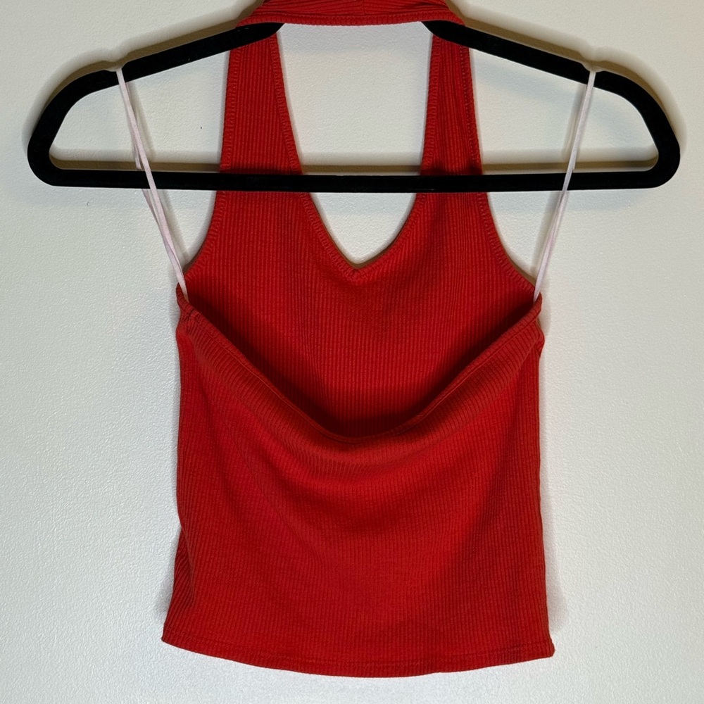Red Ribbed Women's Top - Picture 2 of 3